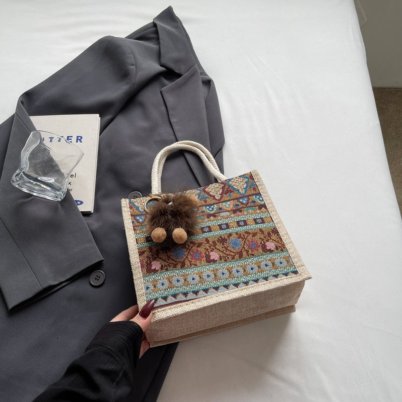 Damen Jute-Handtasche mit handgewebtem Ethnodruck Nord Taschen