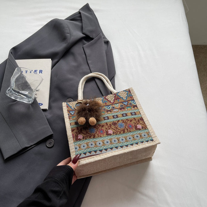 Damen Jute-Handtasche mit handgewebtem Ethnodruck Nord Taschen