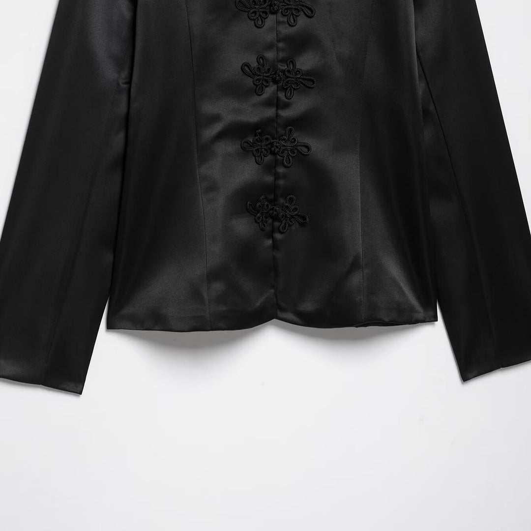 Damen Satinjacke im chinesischen Stil mit Stehkragen und Zierknotverschlüssen Nord Taschen