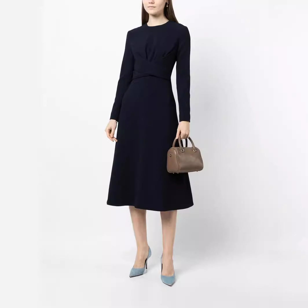Damen Midikleid mit taillierter Drapierung und A-Linien Rock Nord Taschen