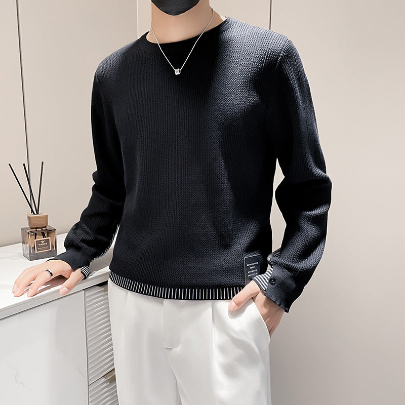 Herren Feinstrick-Pullover mit dezenter Rippenstruktur und kontrastiertem Saum Nord Taschen