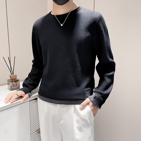Herren Feinstrick-Pullover mit dezenter Rippenstruktur und kontrastiertem Saum Nord Taschen