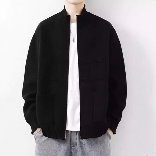 Herren Trendige Strickjacke mit hohen Kragen und Reißverschluss Nord Taschen