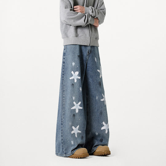 Damen Extraweite Baggy-Jeans mit Sternprint, Distressed-Details und weitem Bein Nord Taschen