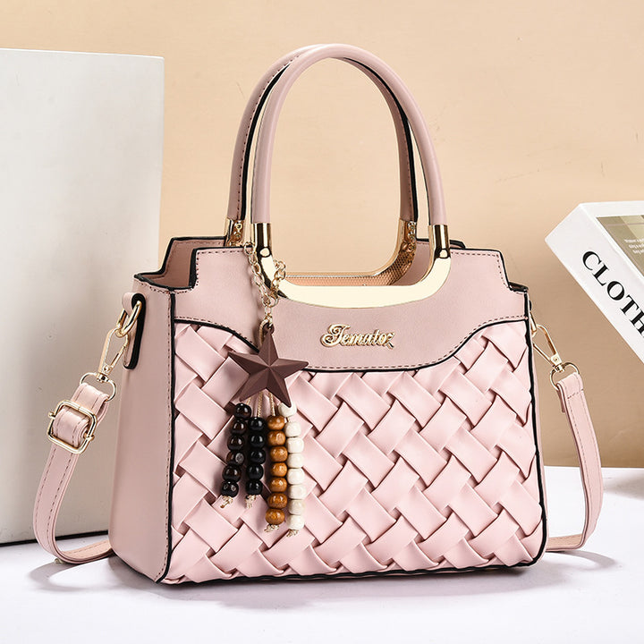 Damen elegante Handtasche mit kunstvollem Flechtmuster und abnehmbarer Quaste Nord Taschen