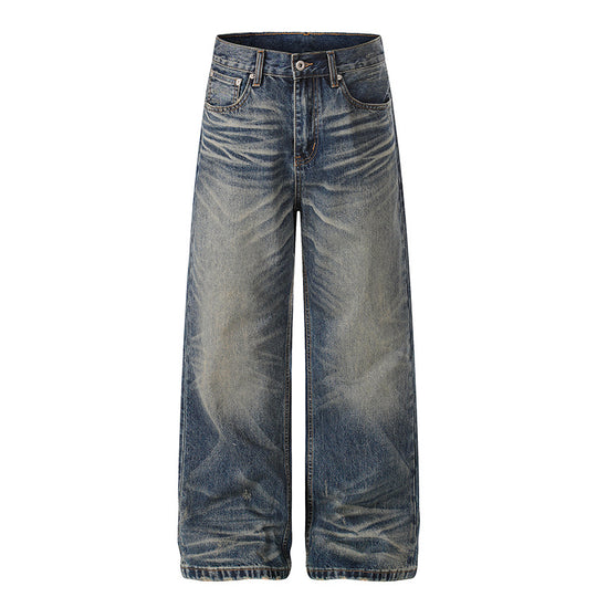 Damen Hochtaillierte weite Denim-Culotte mit Used‑Wash und ausgestellter Silhouette Nord Taschen