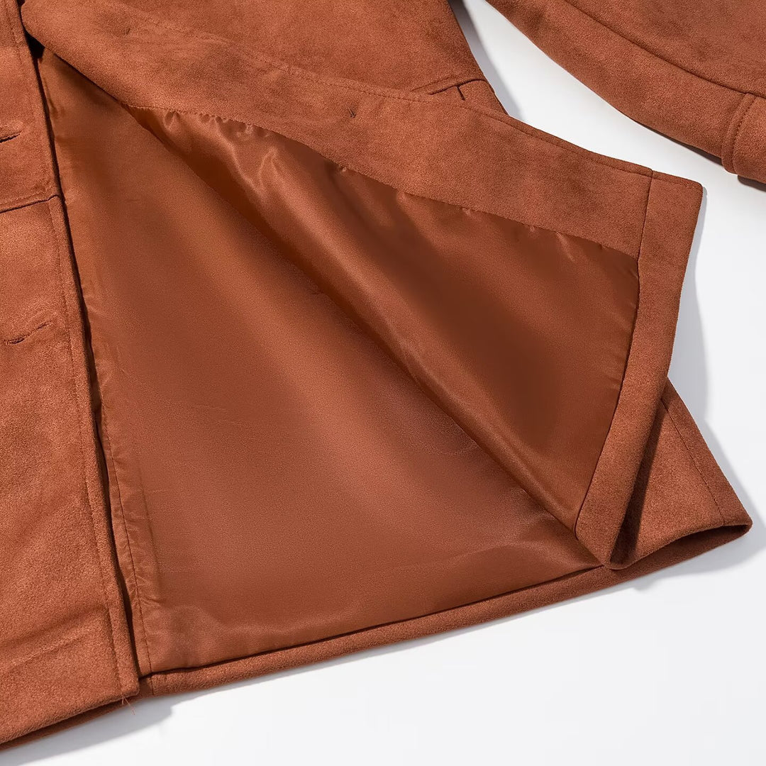 Damen Midilanger Veloursoptik-Mantel Nord Taschen