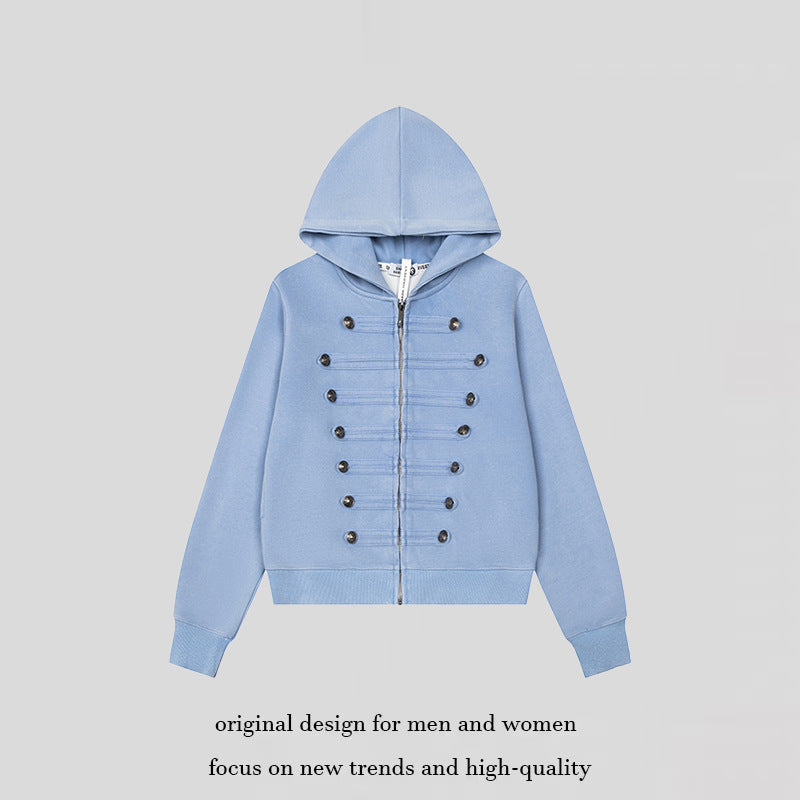 Damen Kapuzen-Sweatjacke mit militärischer Knopfverzierung und durchgehendem Reißverschluss Nord Taschen
