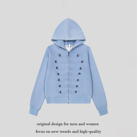 Damen Kapuzen-Sweatjacke mit militärischer Knopfverzierung und durchgehendem Reißverschluss Nord Taschen