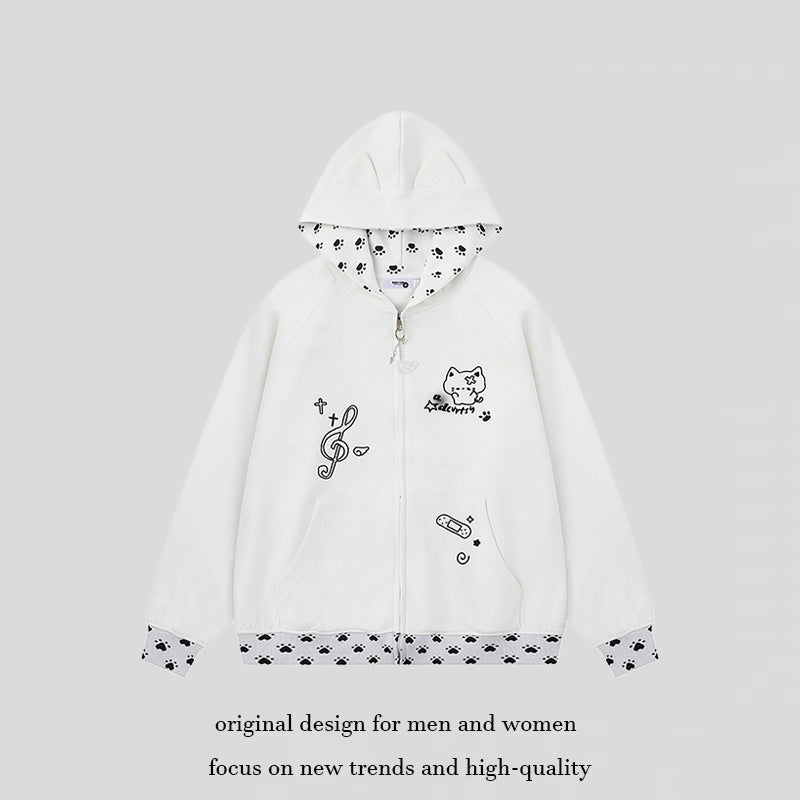 Damen Kapuzenjacke mit Reißverschluss im Casual‑Kawaii‑Stil, Kontrastkapuze, Comic‑Prints und Rippbündchen Nord Taschen