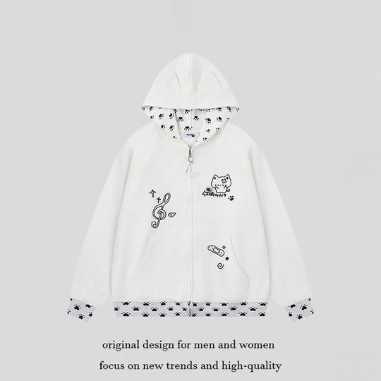 Damen Kapuzenjacke mit Reißverschluss im Casual‑Kawaii‑Stil, Kontrastkapuze, Comic‑Prints und Rippbündchen Nord Taschen