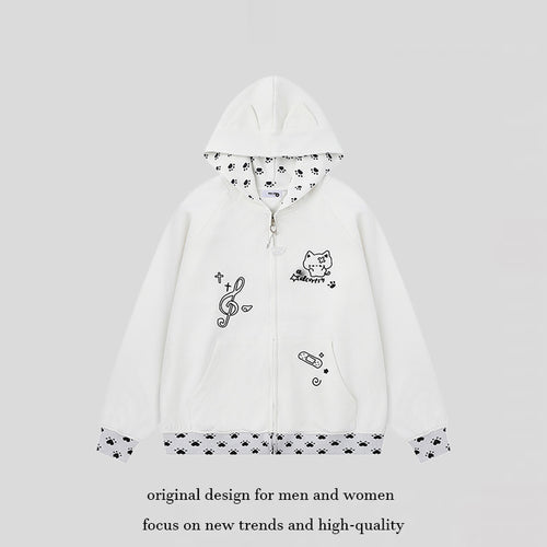 Damen Kapuzenjacke mit Reißverschluss im Casual‑Kawaii‑Stil, Kontrastkapuze, Comic‑Prints und Rippbündchen Nord Taschen