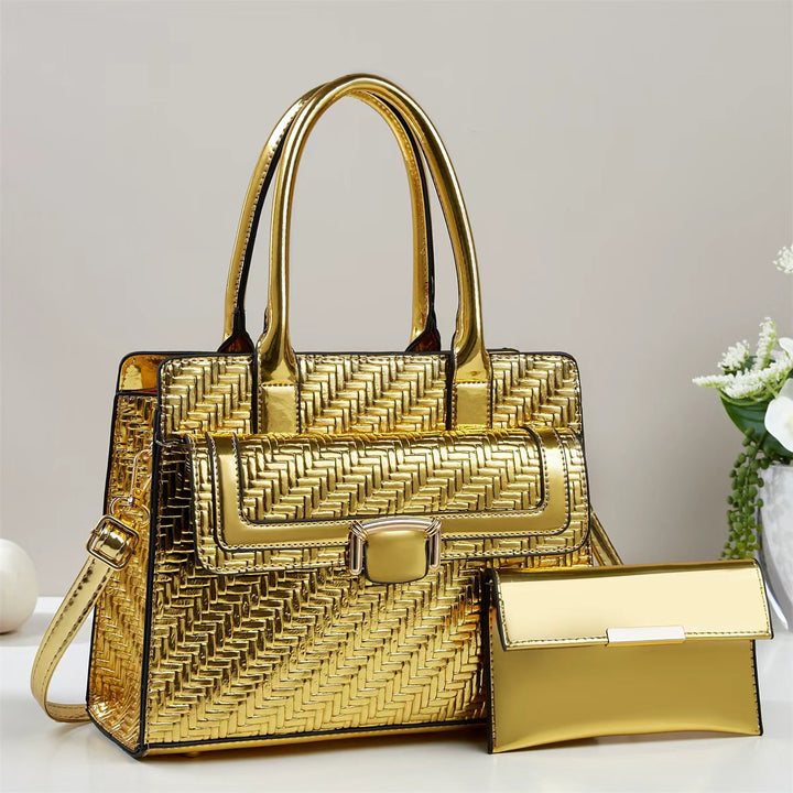 Damen elegante Handtasche mit strukturiertem Metallikdesign und abnehmbarer Clutch Nord Taschen