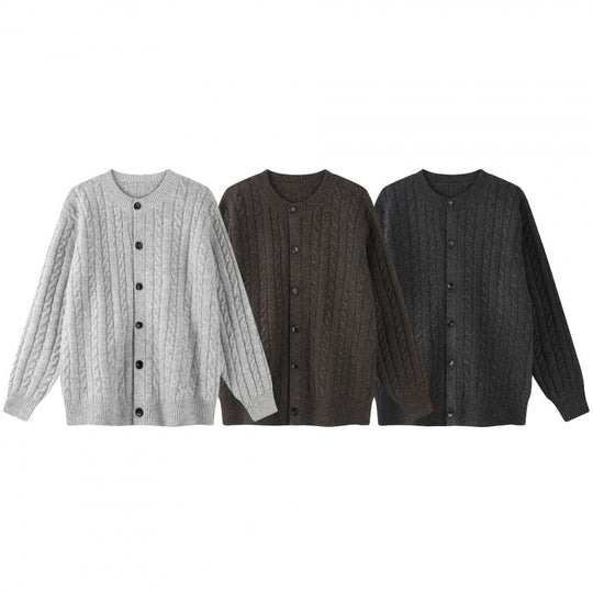 Damen Grobgestrickter Zopf-Strick-Cardigan mit Knopfleiste und Rundhals Nord Taschen