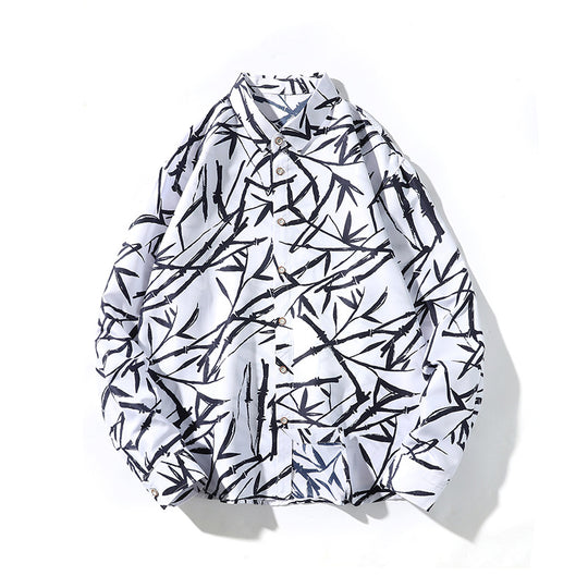 Herren Locker geschnittenes Hemd mit Allover Bambus-Print und Kentkragen Nord Taschen