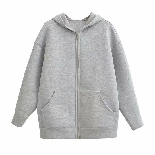 Damen 70+ Oversize Kapuzenjacke mit Reißverschluss, Kängurutaschen und verlängertem Saum Nord Taschen