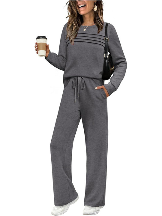 Damen Lounge-Set aus weichem Sweatstoff mit gerafftem Oberteil und weit geschnittenen Jogginghosen Nord Taschen