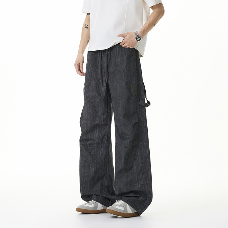 Damen Weite Leinenoptik Cargo-Bundhose mit Tunnelzug, Knieabnähern und asymmetrischer Seitentasche Nord Taschen