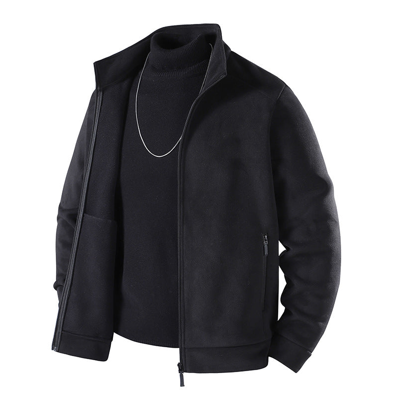 Herren Schlichte Velours-Optik Übergangsjacke mit hochschließendem Stehkragen, verdecktem Zwei-Wege-Reißverschluss & Zip-Taschen Nord Taschen