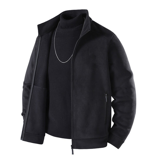 Herren Schlichte Velours-Optik Übergangsjacke mit hochschließendem Stehkragen, verdecktem Zwei-Wege-Reißverschluss & Zip-Taschen Nord Taschen