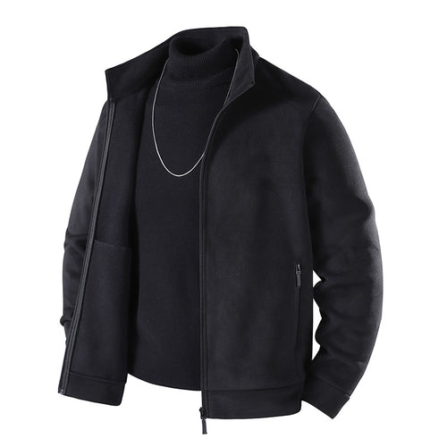 Herren Schlichte Velours-Optik Übergangsjacke mit hochschließendem Stehkragen, verdecktem Zwei-Wege-Reißverschluss & Zip-Taschen Nord Taschen