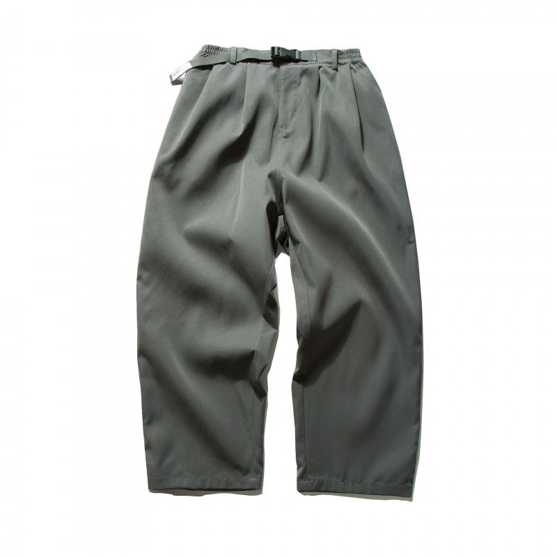 Herren Weitgeschnittene Relaxed-Hose mit elastischem Bund, Bundfalten und integriertem Webgürtel Nord Taschen
