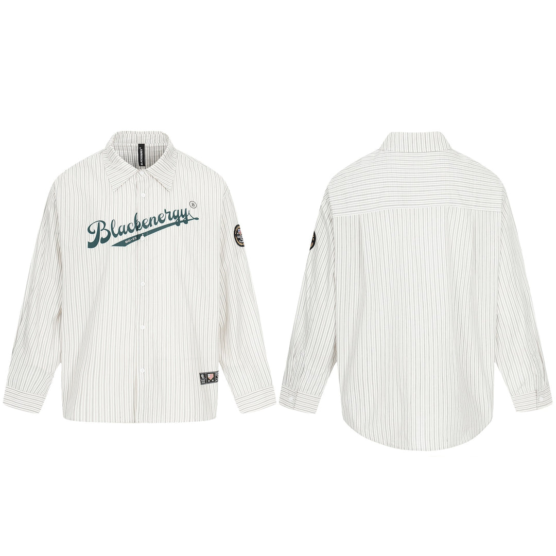 Herren Oversize-Hemdjacke im Baseball‑Inspired Stil mit Streifen, Logoprint und Abzeichenapplikationen Nord Taschen