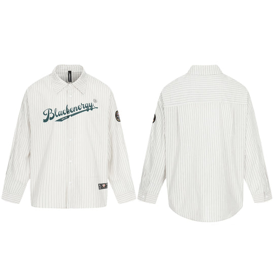 Herren Oversize-Hemdjacke im Baseball‑Inspired Stil mit Streifen, Logoprint und Abzeichenapplikationen Nord Taschen