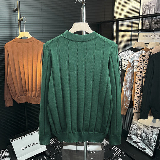 Herren Feinstrick-Pullover mit vertikaler Rippenstruktur und kurzem Stehkragen Nord Taschen