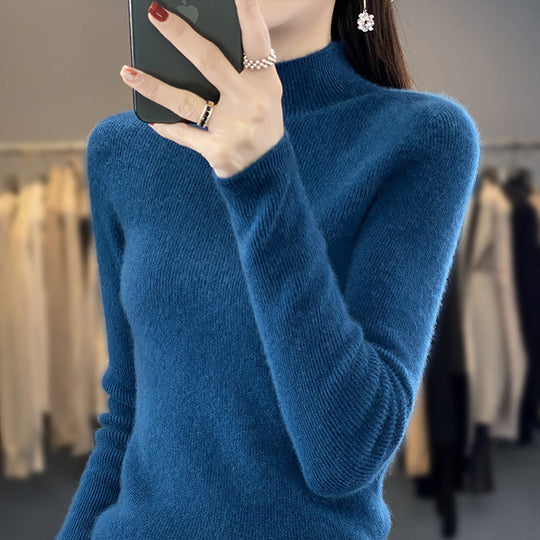 Damen Schlanker Feinstrick-Mockneckpullover aus feinem Angora‑Mix Nord Taschen
