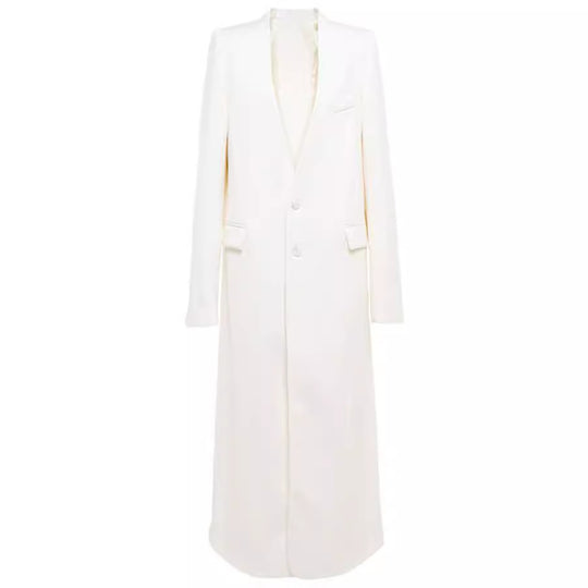 Damen Maxilanger schlanker Mantelblazer mit verdeckter Knopfleiste und schmaler Schulterlinie Nord Taschen