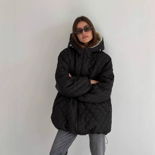 Damen Oversize Steppjacke mit Teddyfutter und Kapuze Nord Taschen