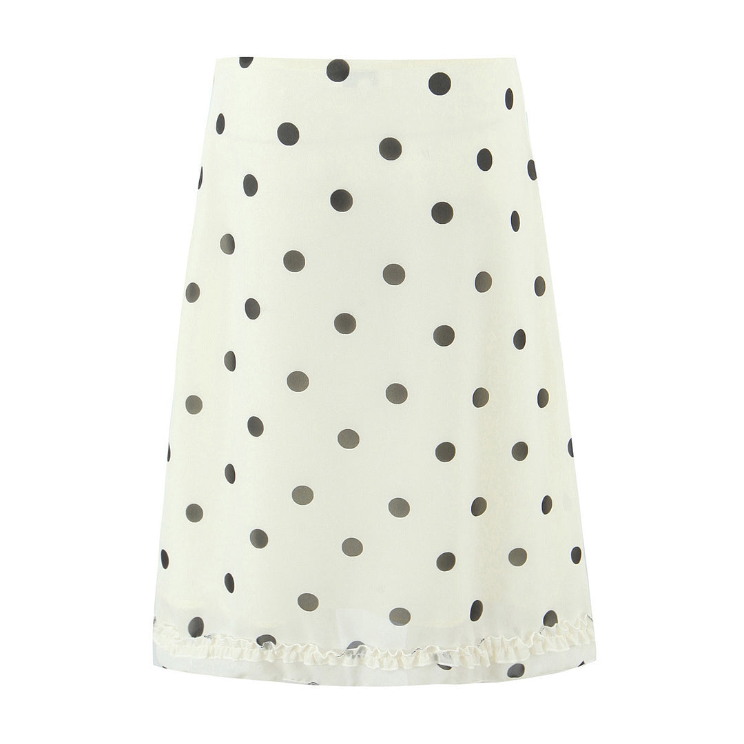 Damen Midirock aus fließendem Chiffon mit Polka‑Dot und Volantbesatz Nord Taschen