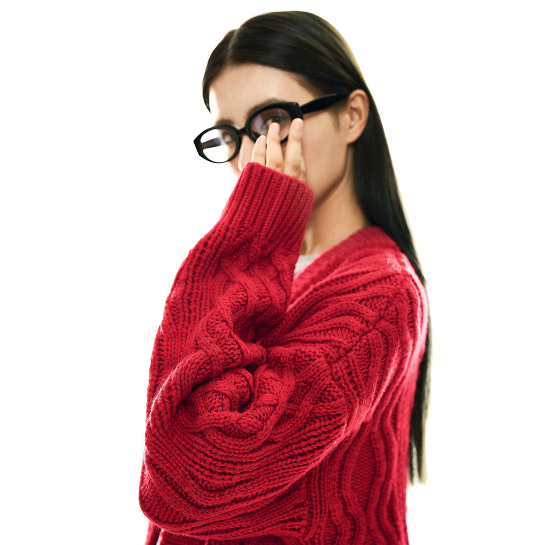 Damen Oversize Strickcardigan mit Zopfmuster, aufgesetzten Taschen und Knopfleiste Nord Taschen