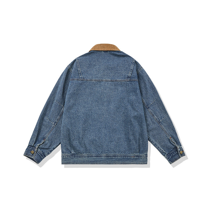 Herren Boxy Denim‑Blousonjacke mit Cordkragen und Multifunktionspattentaschen Nord Taschen
