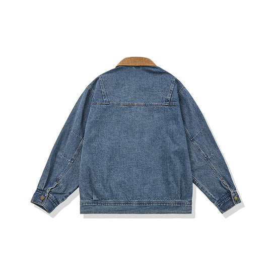 Herren Boxy Denim‑Blousonjacke mit Cordkragen und Multifunktionspattentaschen Nord Taschen