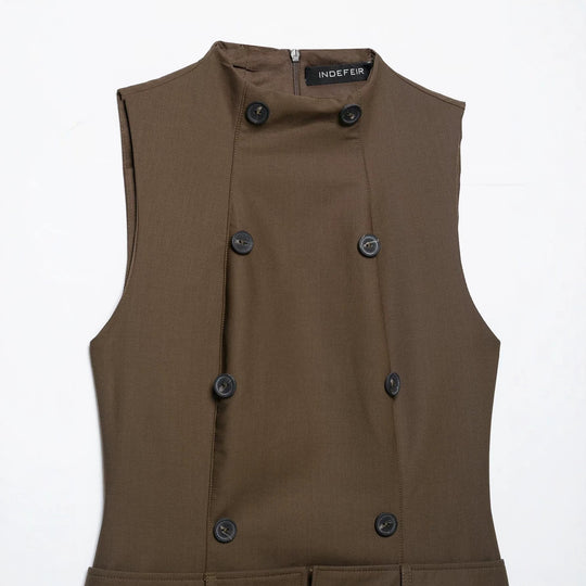 Damen Ärmelloses Pinafore‑Kleid mit doppelreihiger Knopfleiste und taillierter Passform Nord Taschen