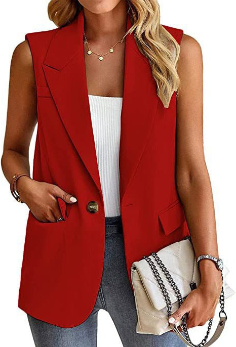 Damen ärmellose Blazerjacke mit Taillenakzenten und praktischen Taschen