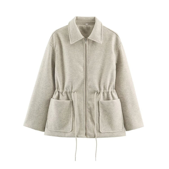 Damen Kurzjacke aus Wollmix mit Tunnelzug‑Taillierung und aufgesetzten Taschen Nord Taschen
