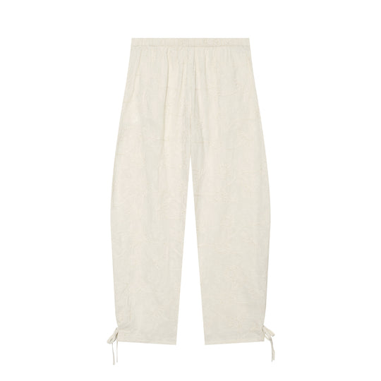 Damen Leichte bestickte Palazzohose mit weitem Bein und Saumkordeln Nord Taschen