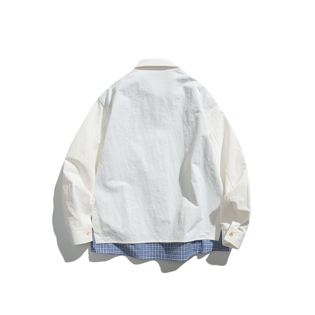 Herren Boxy-Overshirt im Layer-Look mit kariertem Innenfutter, Brusttasche und Holzknöpfen Nord Taschen