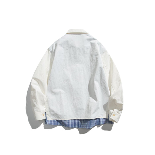Herren Boxy-Overshirt im Layer-Look mit kariertem Innenfutter, Brusttasche und Holzknöpfen Nord Taschen