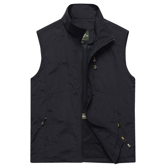 Herren ultraleichte atmungsaktive Outdoor‑Trekkingweste mit Mesh‑Futter, Stehkragen und Mehrfach‑Reißverschlusstaschen Nord Taschen