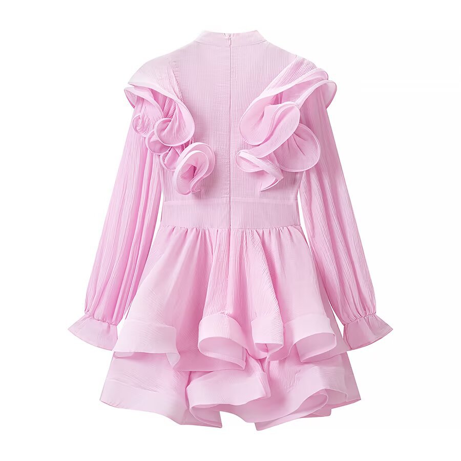 Damen Verspieltes Volant-Minikleid mit Rüschenkragen, plissierten Ärmeln und taillierter Silhouette Nord Taschen