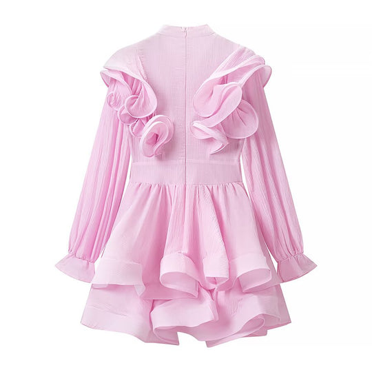 Damen Verspieltes Volant-Minikleid mit Rüschenkragen, plissierten Ärmeln und taillierter Silhouette Nord Taschen