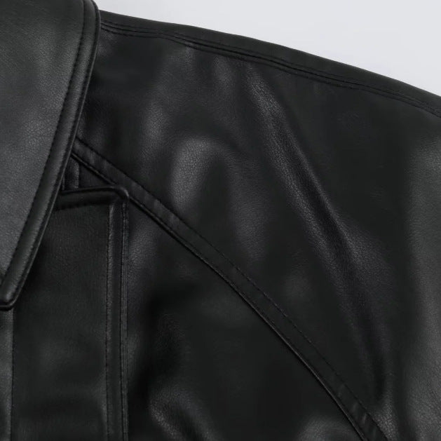 Damen Kurzjacke aus veganem Leder mit Taillengürtel und überschnittenen Schultern Nord Taschen