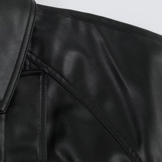 Damen Kurzjacke aus veganem Leder mit Taillengürtel und überschnittenen Schultern Nord Taschen