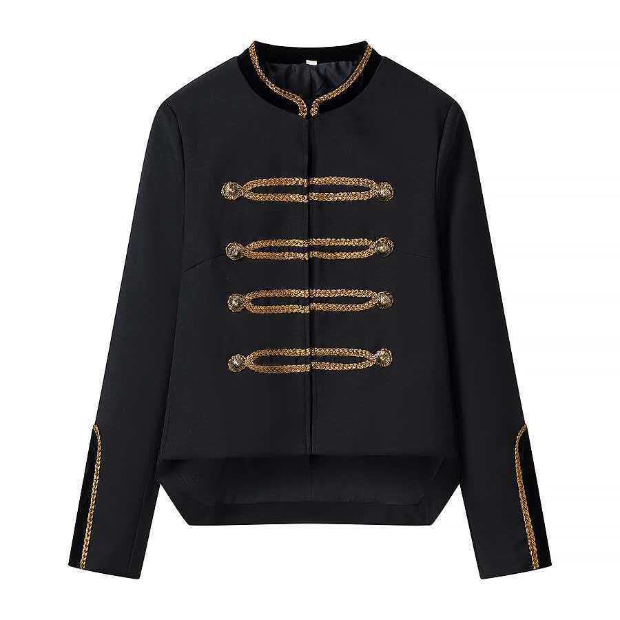 Damen Cropped-Militärjacke mit Zierkordel und Samtkragen Nord Taschen