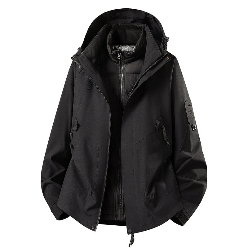 Herren Zwei-in-eins Wetterschutzjacke mit abnehmbarer Steppweste und verstellbarer Kapuze Nord Taschen