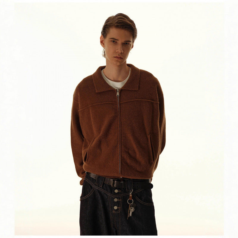 Herren Gestrickte Zipjacke mit Hemdkragen, Rippbündchen und verdeckten Eingrifftaschen Nord Taschen